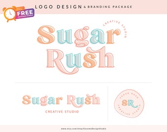 Retro Logo Branding Package, Colorful Fun Boho Logo, Small Business Branding Kit, Vintage Branding Kit, Modern Hippie 70s Typography