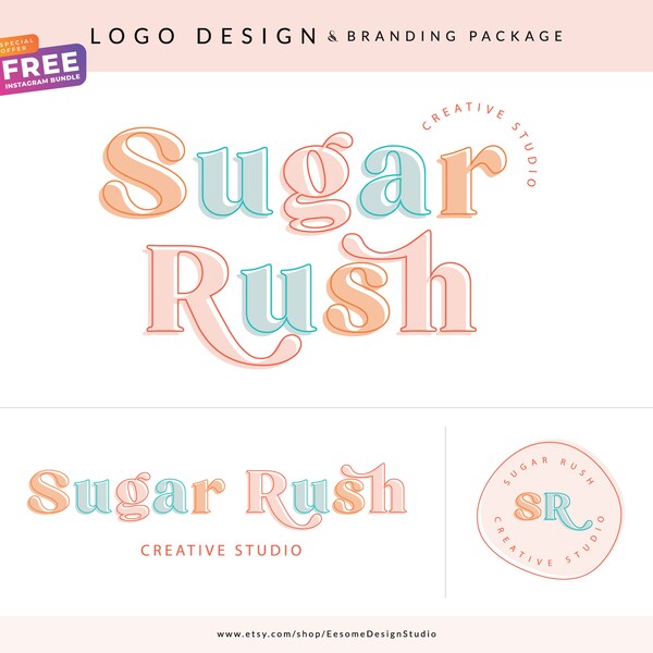 Retro Logo Branding Package, Colorful Fun Boho Logo, Small Business Branding Kit, Vintage Branding Kit, Modern Hippie 70s Typography