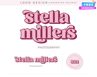 Pink Retro Logo Design: Feminine Branding Kit for Etsy Shops