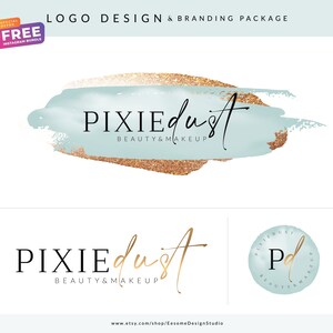 Watercolor Logo Script Calligraphy Aqua, Custom Logo Design, Boutique Blogger Watermark Stamp, Photography logo, Chic Branding Board