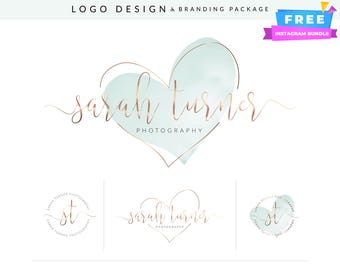 Teal Watercolor Logo Design: Feminine Gold Branding for Beauty & Wellness