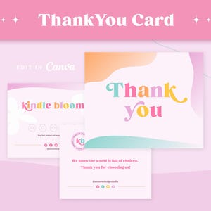 サンキューカードテンプレート | 中小企業経営者・コーチ向け編集可能なCanvaデザイン | パッケージブランディングのための女性らしい美しいクライアントカード KB1