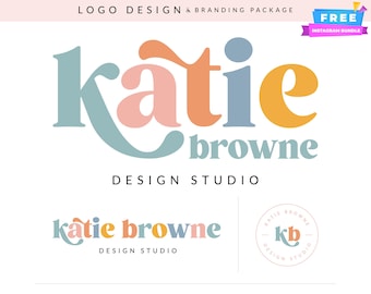 Boho Vintage Logo Branding Kit, Custom Text Logo Design