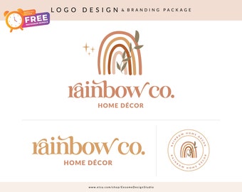 Rainbow Logo Design, Handmade Creative Logo Design, Neutral Boho Logo and Watermark, Baby Boutique Rainbow Logo, Kids Business Logo