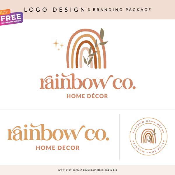 Rainbow Logo Design, Handmade Creative Logo Design, Neutral Boho Logo and Watermark, Baby Boutique Rainbow Logo, Kids Business Logo