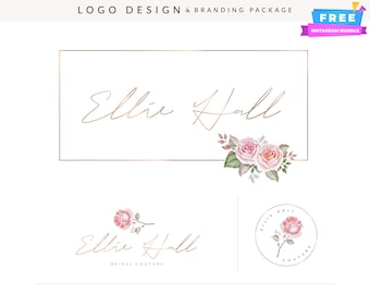 Blush Pink Serif Logo Design: Feminine Branding Kit (Editable Templates Included)