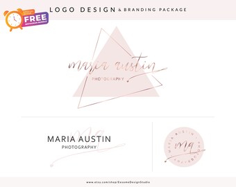 Rose Gold Photography Logo Branding Kit, Blush Wedding Photographer Marketing Set, Calligraphy Stamp Photo Watermark Boutique