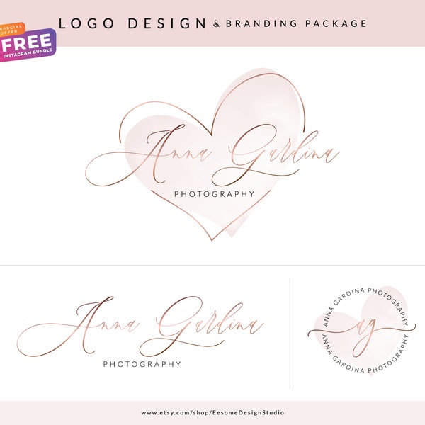 Premade logo design, Beauty logo. Text Logo, Watercolor Rose Gold logo, Interior design logo, Modern logo, Signature logo, Minimalist logo