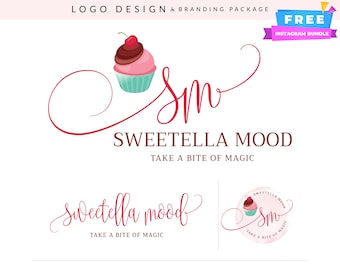 Diseño de logotipo de cupcakes personalizado: Kit de marca de Pastel Bakery (solo archivos digitales)