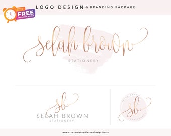 Rose Gold Watercolor Logo Design, Custom Logo Design, Photography Logo, Boutique logo, Watermark stamp, Business Logo, Calligraphy