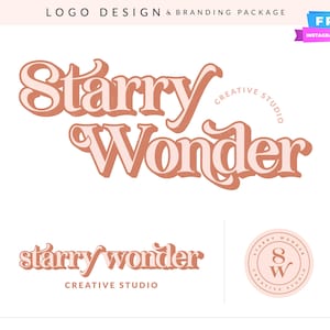Pacote de marca de logotipo Boho retrô para boutique de moda, marca artesanal, loja de artesanato ou blogueiro de estilo de vida com estética vintage ousada