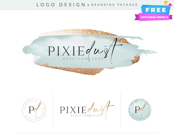 Diseño de logotipo en acuarela Aqua: Kit de marca con escritura femenina