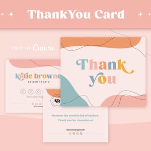 Dankeskartenvorlage Bearbeitbar in Canva, Regenbogen Pink Orange Helle Farben Anpassbares Canva Dankeskartendesign - KB030