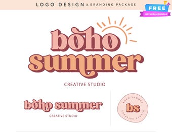 Boho Logo Branding Kit: Retro Feminine Design, Instagram Templates