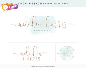 Photography Logo Design Business Branding Package, Watercolor Logo, Elegant Professional Premade Photographer Logo and Branding Watermarks