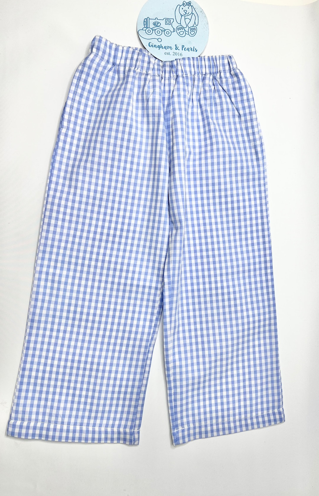 Petit Bebe Toddler Boys Purple Gingham Pants with Smocked Mardi Gras Shirt main image 1