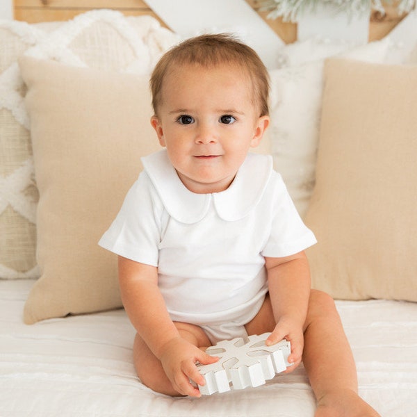 Short Sleeve Peter Pan Collar Bodysuit. boys undershirt. Collared Undershirt.