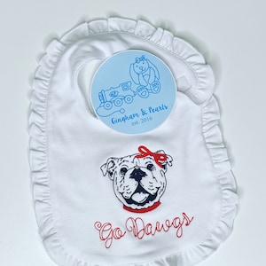 Girls Bulldog Embroidered Baby Bib, English Bulldog, Embroidered, Baby Gift, Personalized, Dawg baby gift, go dawgs