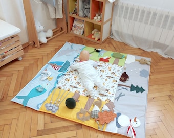 Sensory Baby Play Mat | Montessori Soft Activity Blanket for Babies & Toddlers | Fine Motor Skills Rug