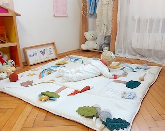 Sensory Baby Play Mat | Montessori Soft Activity Blanket for Babies & Toddlers | Fine Motor Skills Rug