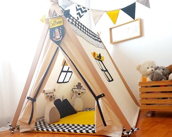 Children’s tent "Arven" with carpet, foldable tent, tipi, teepee, a-frame teepee, play camping tent, camping tent, Tent cabin