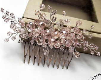 Handmade hair ornament, Blush wedding comb, Hair piece for bridesmaids, Bridesmaid wedding crystal headpiece, Light pink wedding headpiece