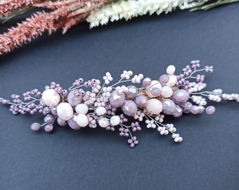 Wedding hair pieces, Girls crystal hair clip, Dressy crystal hair pin,Purpl crystal beads hair clip, Hand made crystal hair clip