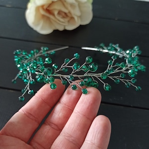 Emerald green hair jewelry, Decorative green hair accessories, Emerald green bride accessories, Crystal green wedding headband