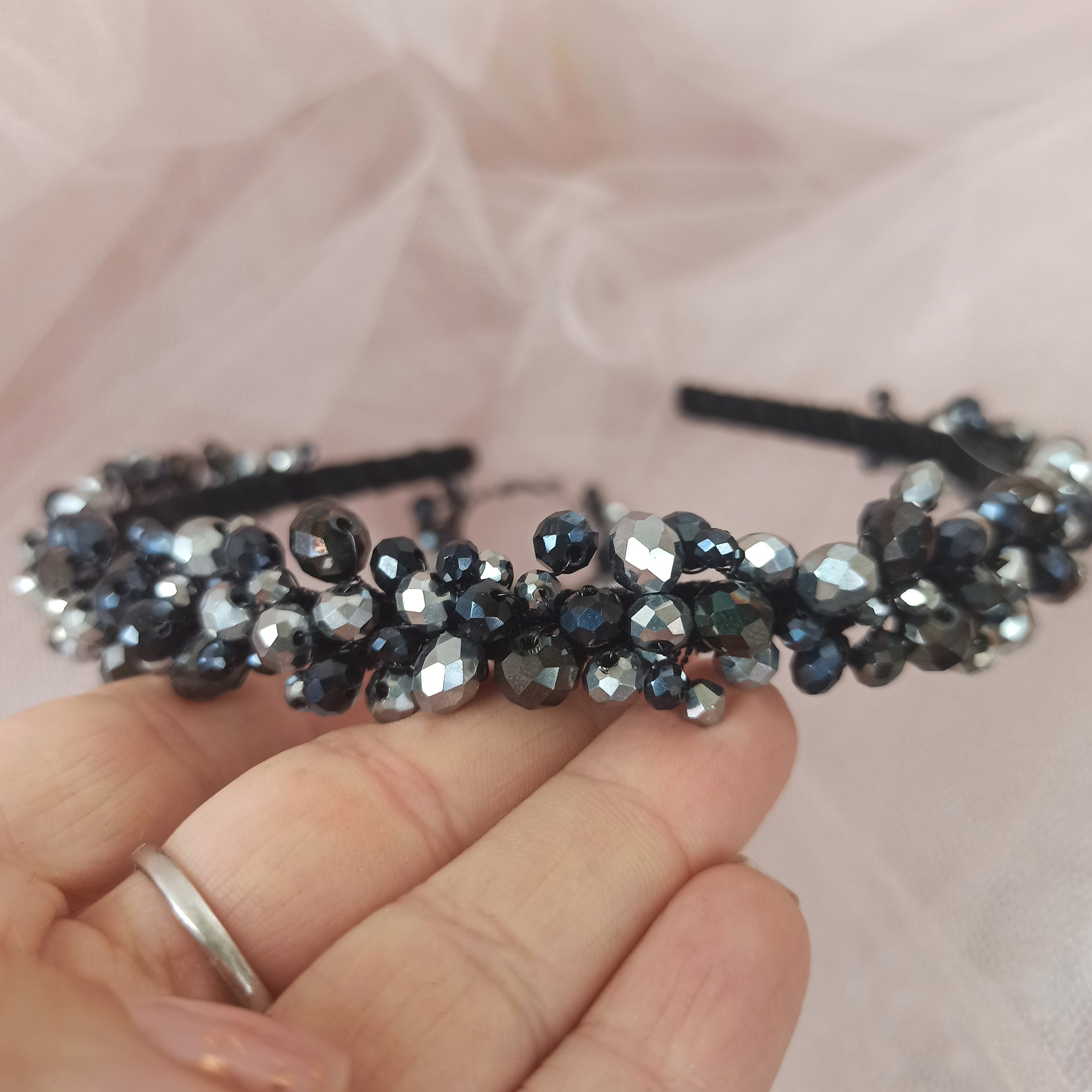 Elegant silver Crystal black Embellished Headband Crystal Embellished Headband – self-portrait-US main image 2