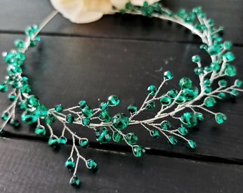 Emerald green hair jewelry, Decorative green hair accessories, Emerald green bride accessories, Crystal green wedding headband