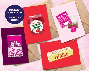 Valentines Card pack / druckbare Jubiläumskarte / Liebeskarte / lustige Karten / Karte für sie / Karte für ihn / sofortiger Download Karte PDF 15x7