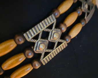 Vintage Brass Bell Tassel Chain Belt Triple Strand Boho 