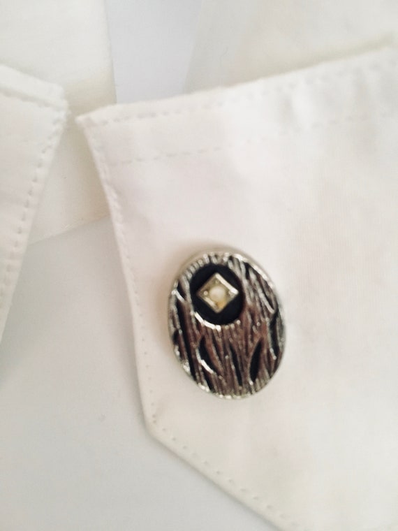 Vintage Cufflinks Oval Silver Tone Black Textured… - image 5
