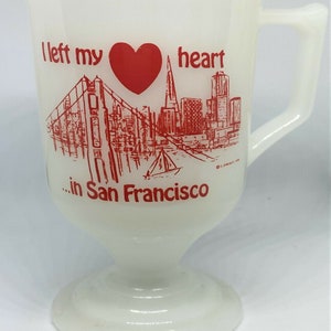 Vintage I Left My  Heart in San Francisco Milk Glass Pedestal Mug