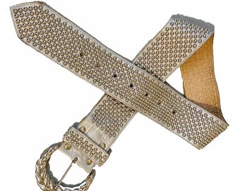 Vintage Sand Castle USA Leather Western Belt, Gold & Silver  display picture 2