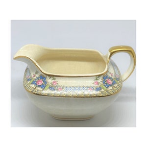 Vintage Delicate England Creamer Pink Peony Blue & Gold Trim # 4384 1/2