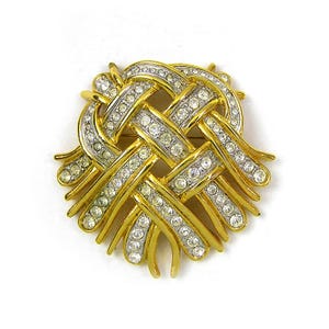 Kenneth Jay Lane (KJL) Woven Ribbon Heart Brooch with Rhinestones