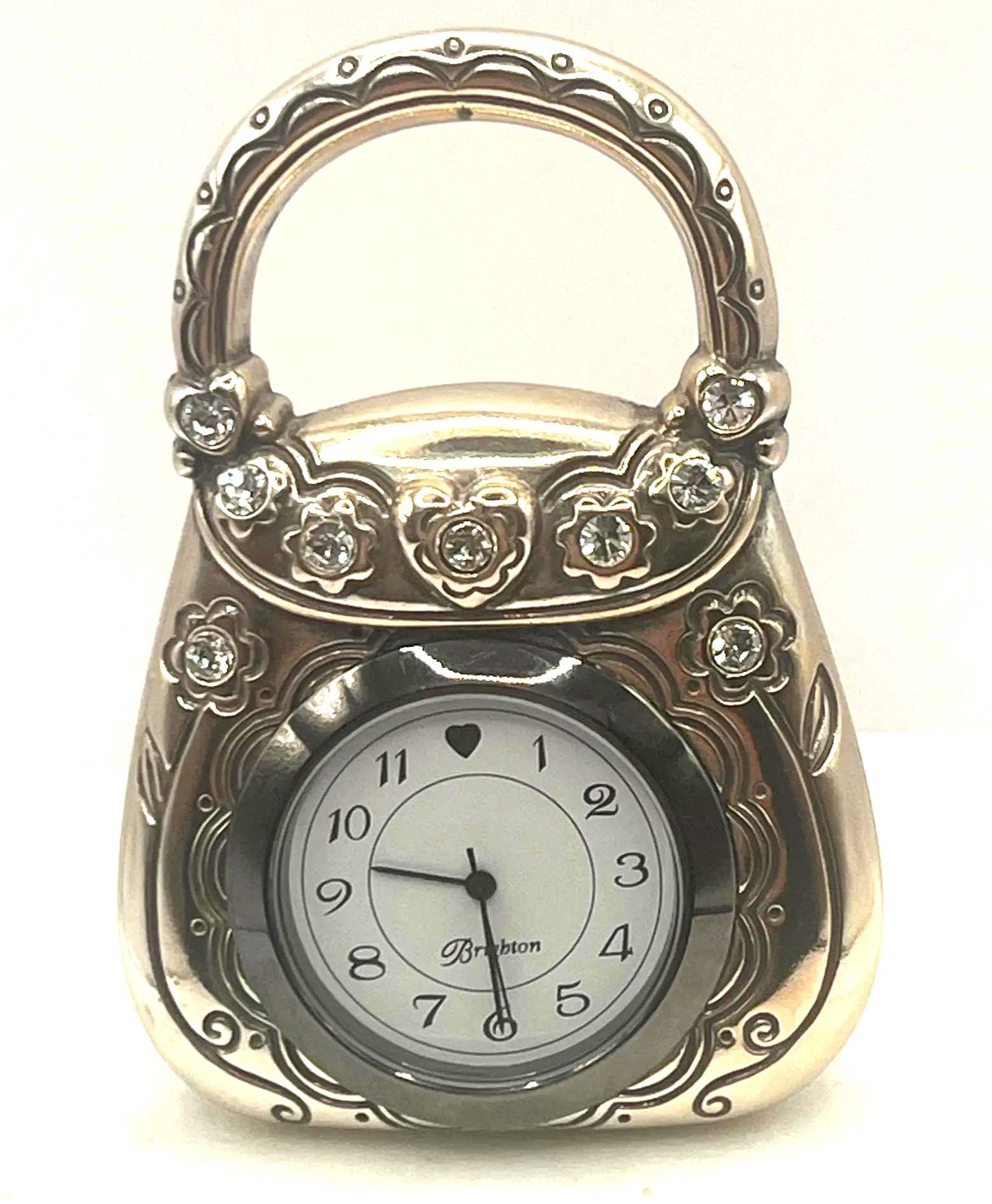 Vintage BRIGHTON Desk Mini Silver Clock Purse – Rhinestone  display picture 1