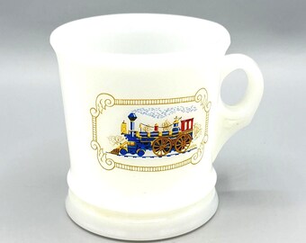 Vintage Avon Locomotive Train Milk Glass Shaving Mug – Coffee/Tea Cup – Retro Railroad Collectible