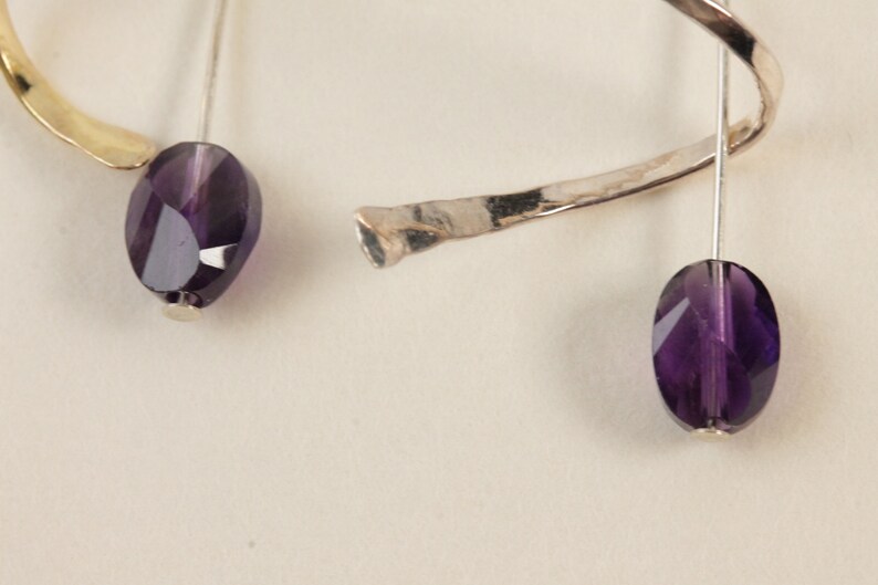 Artisan Made Sterling Silver Spiral Earrings Amethyst Quartz Gemstone Bead Wire Wrap Jewelry