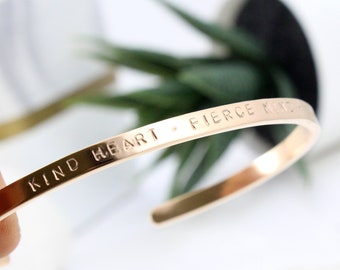 Kind Heart Fierce Mind Brave Spirit, Motivational Jewelry, Graduation Cuff Bracelet, Custom Birthday Gift, Stainless Steel, Christmas Gift