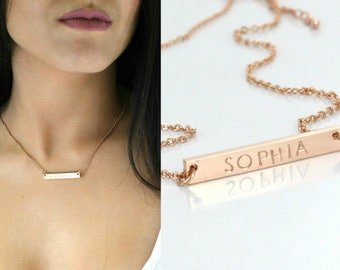 Bar Necklace - Gold Plated -  Custom Name Pendant - White Gold / Rose Gold/ Gold Plated - Plate Necklace - engraved - Name - Date