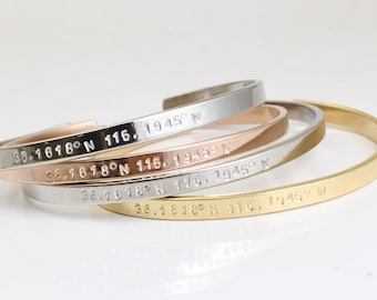 Coordinates Cuff Bracelet - GPS -longitude latitude - Location  Jewelry - Family Gift - Couple's Gift - Home Coordinates