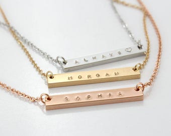 Gold Name Bar Necklace - Initial Necklace- Rose Gold Necklace - Dainty Pendant - silver/ Gold/ Rose Gold Bar Necklace - Bridesmaid Gift