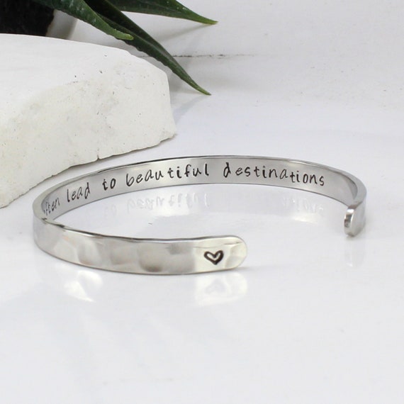 Inspirational Women's Bracelet, Hammered Cuff, Stainless Steel