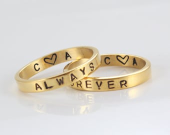 Promise Gold Rings, Acero Inoxidable, Siempre y Para Siempre, Personalizado, Anillos de Pareja, Anillos Personalizados- Compromiso -Anillos de Promesa