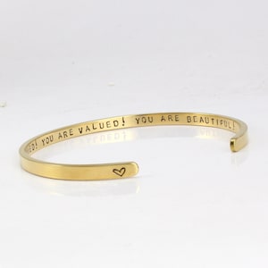 Gold Bangle Bracelet, Many Phrases Option, Stainless Steel Cuff, Friendship, Inspirational Jewelry, You Are Loved, Cousin Granddaughter Gift