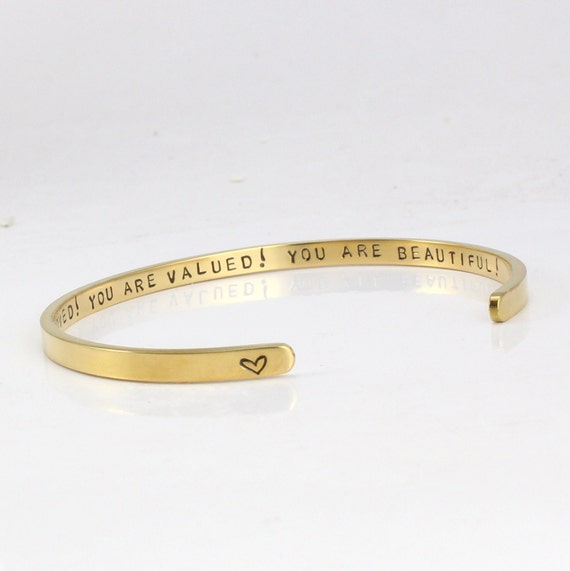 Gold Stainless Steel Bangle Bracelet: Personalized Inspirational Cuff