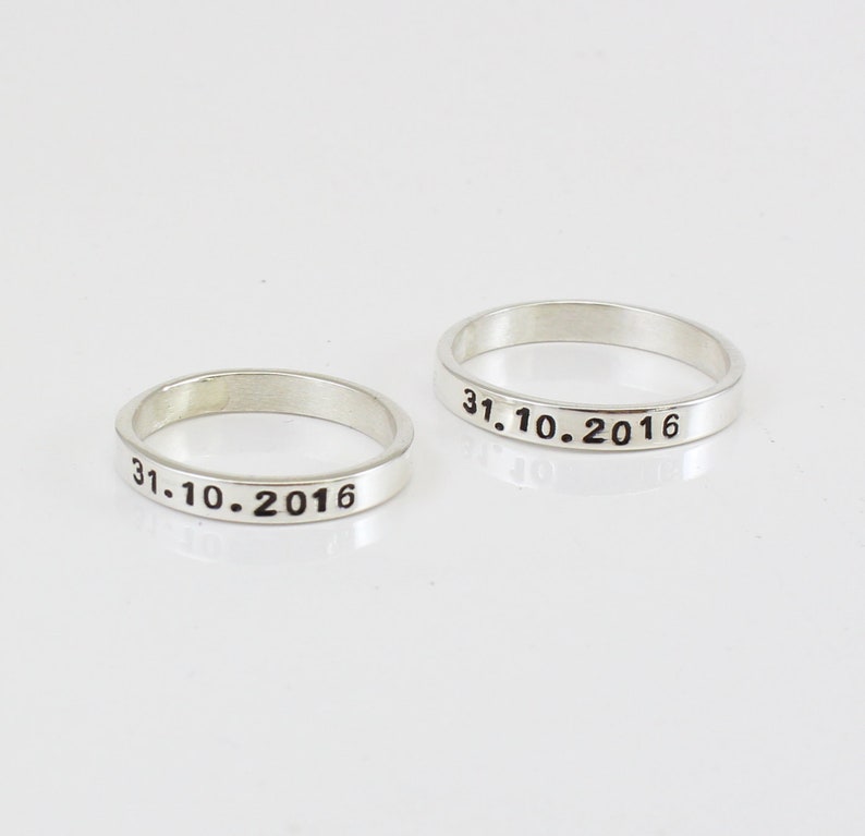 Couple Rings Sterling Silver 925 Rings Set of 2 Rings Date/ Name/ Coordinated/ Roman Numeral Rings Custom Engraving Made by Hand image 3