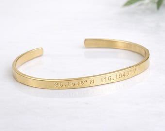 Coordinate Bracelet - Custom Engraving Cuff,  Latitude Longitude Bracelet, Location Bracelet, Couples Bracelet,GPS Coordinates Jewelry